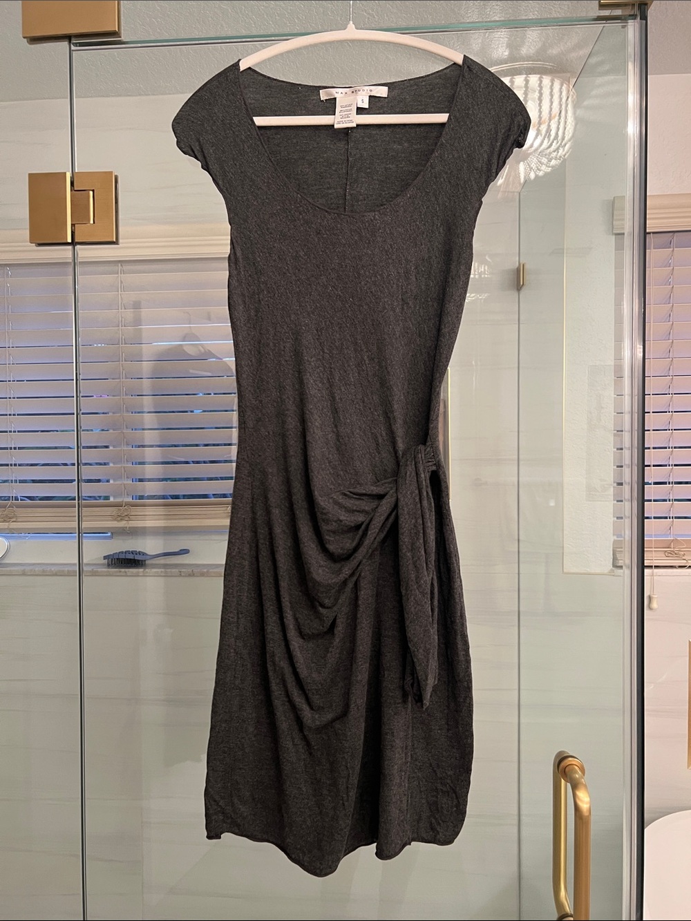 Bodycon Max Studio Charcoal Gray Tie-Detail Midi Dress